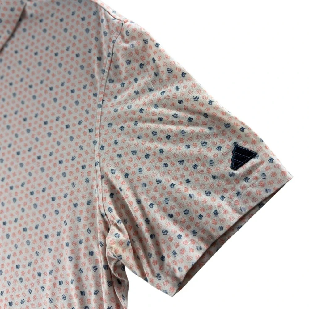 Adidas Men Golf Polo Shirt Large White Pink Blue Abstract Dot Print Short Sleeve